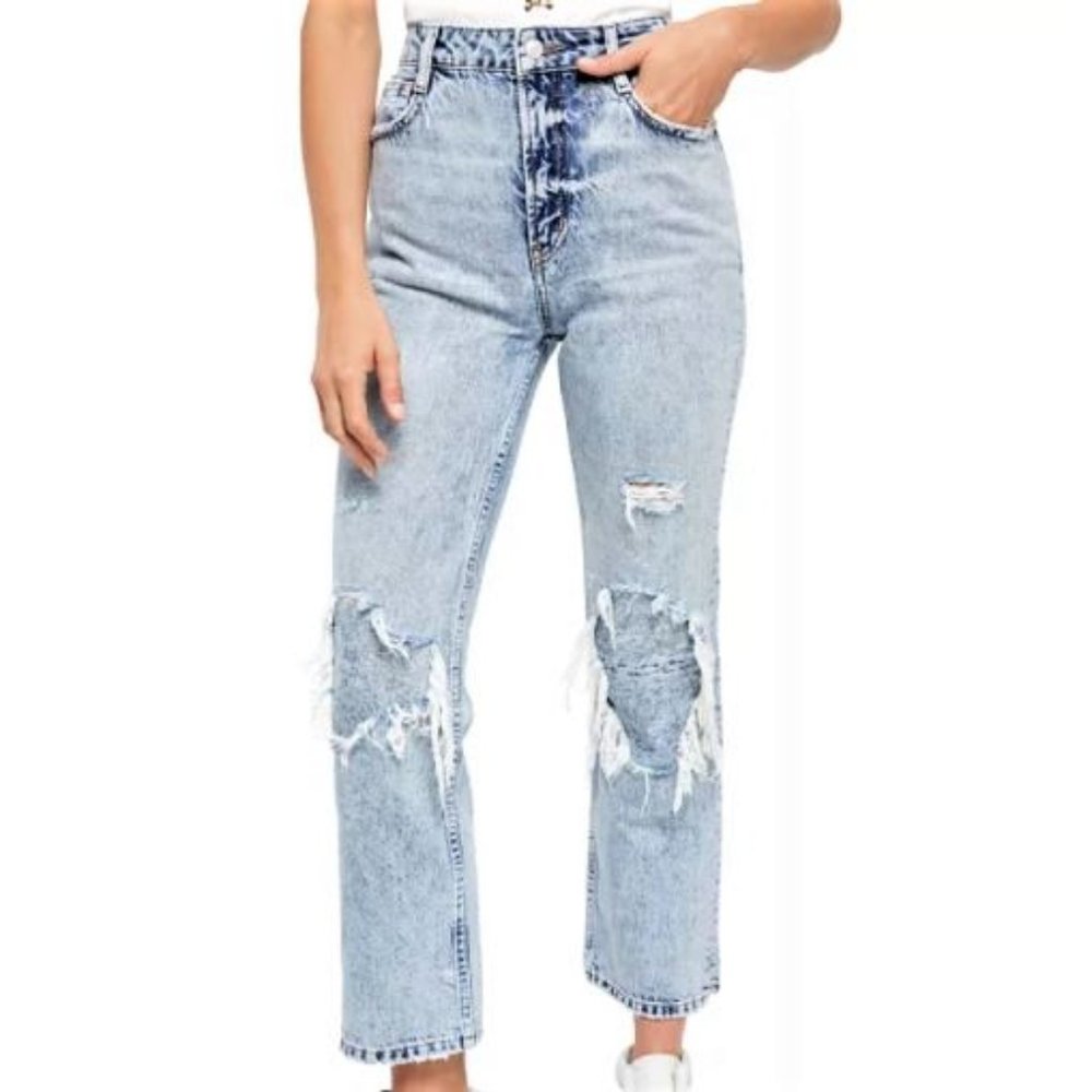 We The Free My Own Lane Acid Wash Distressed Jeans